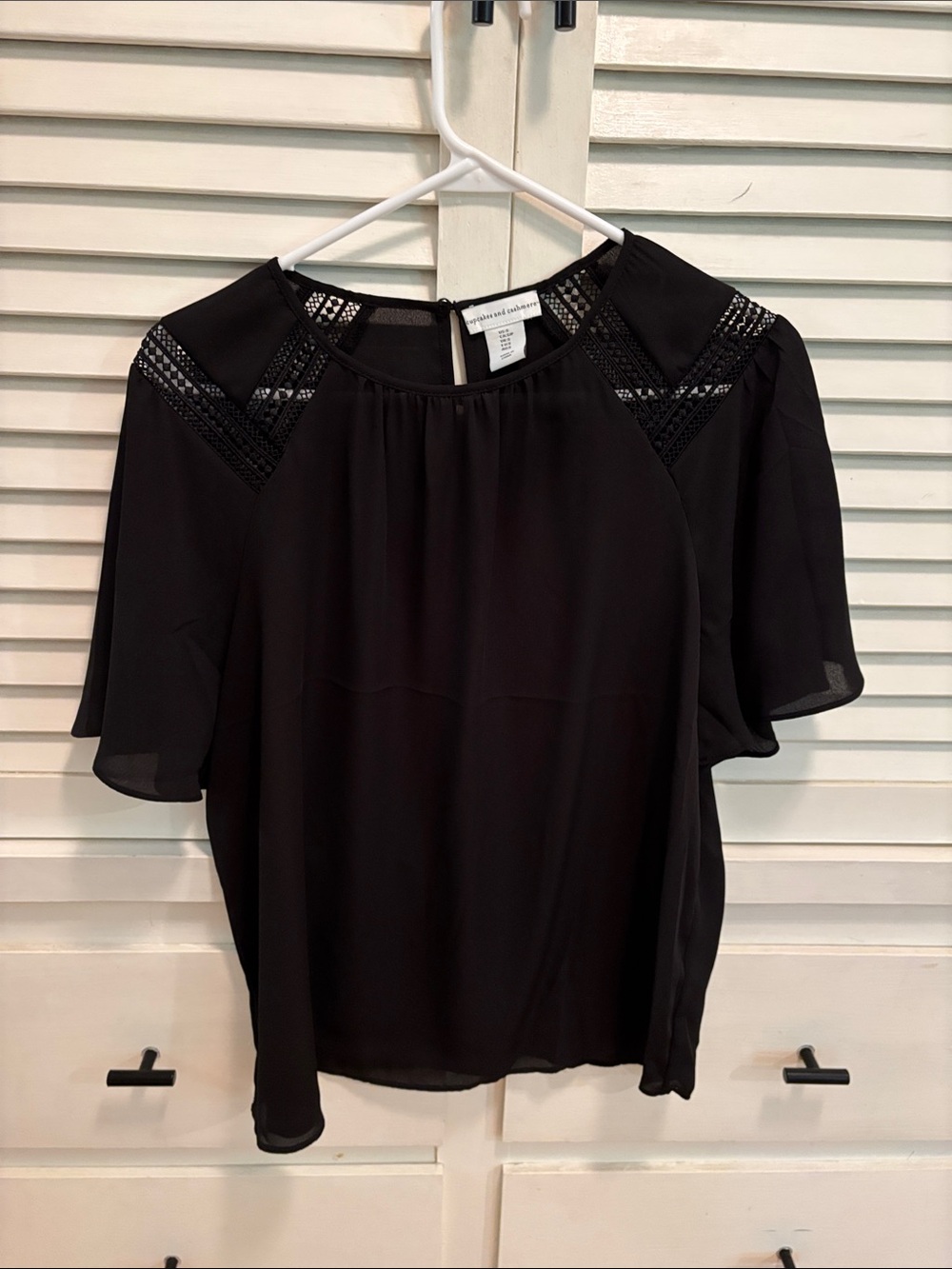 cupcakes & cashmere Black Lace-Insert Flutter Sleeve Blouse